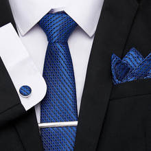 Corbatas de boda de 7,5 cm para hombre, corbata de vestir Formal, pañuelo a rayas azules, conjunto de corbata con Clip, accesorios ajustados de negocios 2024 - compra barato