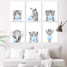 Póster de burbuja azul con estampado de elefante y jirafa, cuadro sobre lienzo para pared de guardería, imagen de niño, decoración nórdica para habitación de bebé 2024 - compra barato