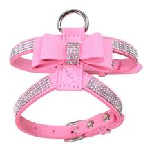 Bling rhinestone Pet Puppy Dog Harness Velvet & Leather Leash for Small Dog Puppy Cat Chihuahua Pink Collar Pet Products 2024 - buy cheap