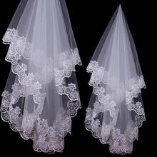 Simples de uma camada comprimento do ombro véus de noiva branco apliques borda tule curto casamento nupcial véus acessórios 2024 - compre barato