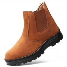 Мужские ботинки для отдыха размера плюс со стальным носком, защитные ботинки из коровьей замши, ботинки для сварки, защитные ботильоны на платформе 2024 - купить недорого
