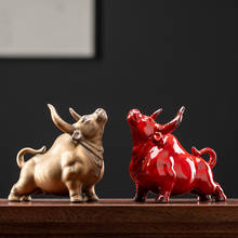 Porcelain Wild Bull Miniature Ceramic Ox Figurine Tabletop Handicraft Ornament Decor Birth Year Gift Accessories 2024 - buy cheap