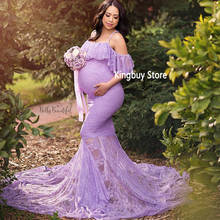 Elegante vestido de maternidad con volantes para mujeres embarazadas, vestidos largos de encaje para Baby Shower, maxivestido de sirena para sesión de fotos 2024 - compra barato