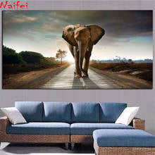 Pintura de diamantes 5D, mosaico de diamantes cuadrado completo, elefante africano, paisaje Animal, bordado de diamantes de punto de cruz, novedad 2024 - compra barato