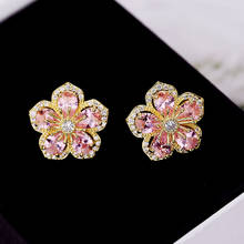 Sweet Chrysanthemum Earrings For Women 2022 New Fashion Three-Dimensional Crystal Flower Ear Stud Gold-Plated Brand Jewellery 2024 - buy cheap