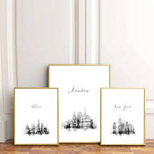 Watercolor Art Prints London New York Paris Black White City Monochrome City Icon Silhouette Cityscape Skyline Modern Wall Decor 2024 - buy cheap