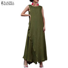 2019 Plus Size ZANZEA Summer Sleeveless Long Maxi Dress Women Casual O Neck Ruffled Loose Dresses Fashion Solid Split Sundress 2024 - buy cheap
