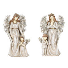 European-style Mother and Daughter Son Angel Ornaments Retro Home Decoration Garden Villa Decor LED Light Strip Resin Crafts 2024 - buy cheap