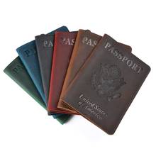 Vintage Genuine Leather Passport Covers Crazy Horse Leather America Emblem logo Men Genuine Leather Passport Case 2024 - buy cheap