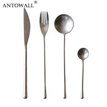 Conjunto de talheres antowall 4 visual, talheres de aço inoxidável 304 com faca, garfo e colher dourado 2024 - compre barato