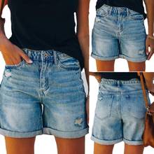 Shorts jeans feminino, rasgado com bolsos dobráveis, verão, roupa de praia para mulheres 2024 - compre barato