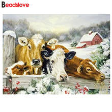 Pintura com diamantes quadrados completa, imagens de vaca para bordado, mosaico de pinturas de diamante redondo, adesivos de decoração 2024 - compre barato