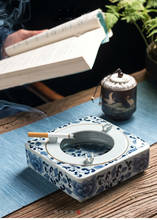 Cenicero de cerámica azul y blanco, decoración personalizada para el hogar, estilo chino, tendencia, coche, Oficina 2024 - compra barato