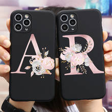 Rosa alfabeto florais letra simples preto caso de telefone para iphone 11 pro 12 mini 8 6 s x xr xs max 7 plus se 2020 se2 tpu capa 2024 - compre barato