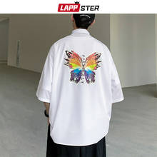 LAPPSTER-camisas hawaianas con estampado de mariposa para hombre, camisa blanca coreana Harajuku de manga corta, informal, INS, verano 2021 2024 - compra barato