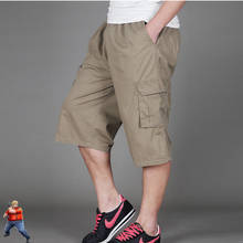 Pantalones cortos de algodón para hombre, Shorts masculinos de estilo Cargo, color caqui y negro, talla Extra grande 5XL 6XL, informales hasta la rodilla, de cintura alta 2024 - compra barato