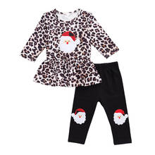 1-5Y Niños Niñas Ropa de Navidad de manga larga leopardo camiseta Tops pantalón largo 2 uds niños niña ropa conjunto 2024 - compra barato