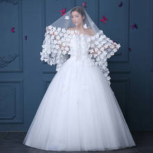 Mingli tengda noiva acessórios de casamento véu nupcial 4 m longo fio macio noiva flores tridimensionais velo voile blush véus 2024 - compre barato