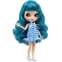 ICY DBS Blyth Doll white skin Blue long curly hair 1/6 JOINT body new matte face with eyebrows Lip gloss DIY toy 2024 - buy cheap