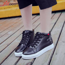 High Top Sneakers PU Casual Shoes White Flat Female Shoe Lace Up Solid 2022 New Woman's Shoes In Trend 2024 - buy cheap