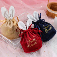 Bolsas de caramelo de Chocolate de conejo de pascua, bolsa de embalaje de regalo para el Día de San Valentín, organizador de joyas de terciopelo de oreja larga con cordón Kawaii 2024 - compra barato