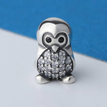 925 Sterling Silver Oxidation Penguin Beads Clear Stone Charm Fit European Bracelet for Women Fine Jewelry Christmas Gift 2020 2024 - buy cheap