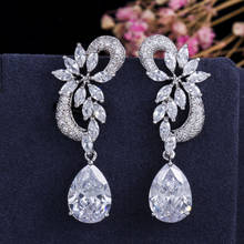 ThreeGraces 4 Color Options Romantic Evening Jewelry Flower Shape Zircon Stone Long Water Drop Women Earrings For Party ER004 2024 - buy cheap