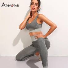 2 peça conjunto de roupas jogger feminino magro ginásio sportwear terno treino de cintura alta elástico de fitness sem costura leggings 2024 - compre barato