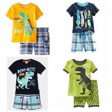 Ropa de dormir para niños y niñas, Conjunto de pijama de algodón de manga corta y pantalón corto, con dibujos de dinosaurios, para verano 2024 - compra barato