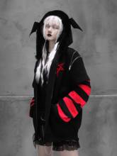 Retro Black Jacket Zip up Flocking Spring Hooded Jackets Women Gothic Bat Anime Print Embroidery Sweat Coat Punk Rave Loose Coat 2024 - buy cheap