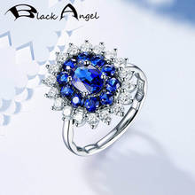 BLACK ANGEL Fashion 925 Silver Blue Tourmaline Gemstone Ruby Sapphire Adjustable Ring For Women Wedding Jewelry Christmas Gift 2024 - buy cheap