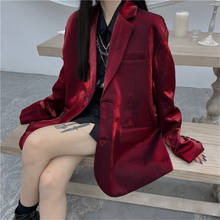 2021 Autumn New Bright Silk Blazers Female Harajuke Stylish Loose Jacket Women Notched Single Breasted Blazer 2024 - buy cheap