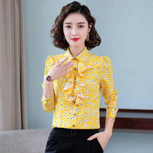 5XL Autumn Elegant Tie Long Sleeve Chiffon Blouse Women Fashion Formal Slim Shirt Office Ladies Business Work Wear Print Tops 2024 - buy cheap