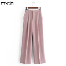 MXTIN-Pantalones plisados de estilo Vintage para mujer, ropa femenina de oficina con bolsillos laterales y cremallera, color rosa, 2021 2024 - compra barato