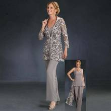 Elegant Long Sleeves Lace Mother Of The Bride Pant Suits With Jackets V Neck Wedding Guest Dress Chiffon Mothers Groom Dresses 2024 - buy cheap