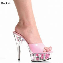 Rncksi Women Sexy high heels 15cm wedding shoes, 5cm waterproof platform crystal transparent women's Slippers 2024 - buy cheap