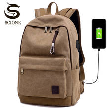 Scione Women Canvas Backpack Fashion Travel School Large Capacity USB Charge Laptop Student Bag For Men 2024 - buy cheap