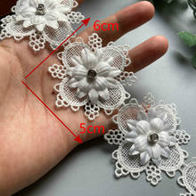 10x White snowflak Diamond Beaded Flower Embroidered Lace Trim Ribbon Double Layered Applique Dress DIY Sewing Craft 5cm 2024 - buy cheap