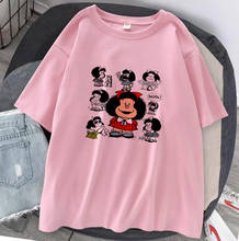 Kawaii Mafalda Letter Print T-shirt Women Summer Harajuku Graphic Tops Tee Short Sleeve Manga Cartoon Tshirt Femme Oversized 2024 - buy cheap