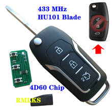 Новинка, 3-кнопочный модифицированный раскладной складной пульт дистанционного управления, Автомобильный ключ 433 МГц 315 МГц для Ford 2 3 mondeo Focus Fiesta, брелок для ключей с чипом 4D60 4D63 2024 - купить недорого
