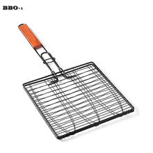 New DIY Non-stick Triple Fish Grilling Basket w/ Wood Handle Outdoor BBQ Grilling Fish Rack Barbecue Tool Fish Grill Net 2024 - buy cheap