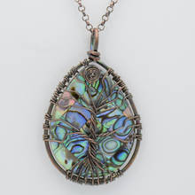 Vintage Handmade Copper Wire Winding Tree of Life Natural Abalone Shell Water Drop Pendant & Necklace Female Men Fashion Jewelry 2024 - buy cheap
