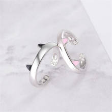 Nova Doce Moda Animais Jóias 925 Sterling Silver Abertura Anéis De Personalidade Preto E Rosa Pegadas de Gato Orelha Epóxi R452 2024 - compre barato