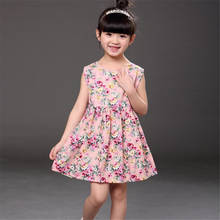 Novas meninas sleveeless princesa vestido de verão flor impressão crianças vestidos algodão roupas vestido elegante para 1-7 anos do bebê 2024 - compre barato