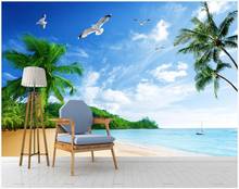 3d wallpaper custom photo Seaside coconut tree seagull beach scenery background home decor living room wallpaper for walls 3 d 2024 - buy cheap