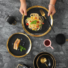 Pratos de cerâmica com borda dourada, prato de cerâmica com borda dourada fosca, bife, prato criativo, prato de salada, prato de festa, porcelana, prato de servir 2024 - compre barato