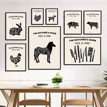 Картина на холсте WTQ, кролик, лошадь, разрезы мяса, искусство, руководство мясника, настенное искусство, скандинавские плакаты, принты, настенные картины, декор для кухни 2024 - купить недорого