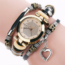 Relógio de pulso feminino vintage de couro, com pingente de coração, casual, de quartzo, presente 2024 - compre barato