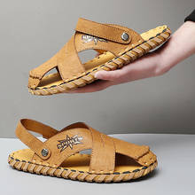 Sandálias masculinas de couro feitas à mão, sandália clássica romana confortável, casual, verão, praia, chinelos para homens 2024 - compre barato