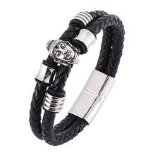 Pulsera de cuero tejido para hombre, brazalete con cabeza de Buda, cierre magnético de acero inoxidable, pulsera trenzada de doble capa, regalos de joyería, PD0338 2024 - compra barato